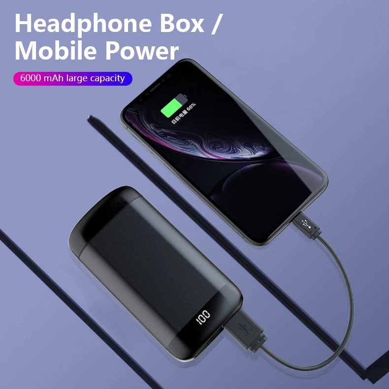 Q66 TWS беспроводные наушники V5.0 Bluetooth гарнитура светодиодный сенсорный с 6000 мАч