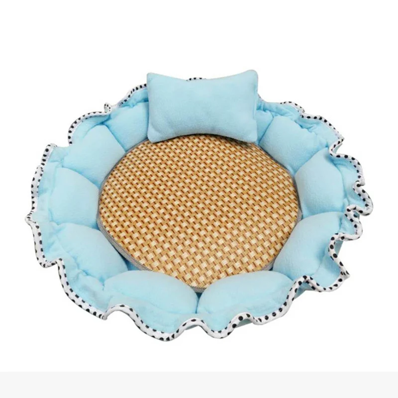 Light Blue Летний спальный коврик для питомца круглая тыква кровать для собаки хлопок домик для кошки супер мягкие хлопковые коврики диван для чихуахуа корзина для собаки питомник - Цвет: Light Blue