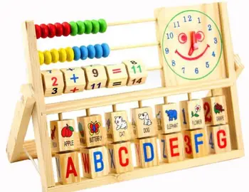 

Free shipping Wood Educational multi-function clock computing frame toy kids wooden early childhood teaching Montessori toy Gift