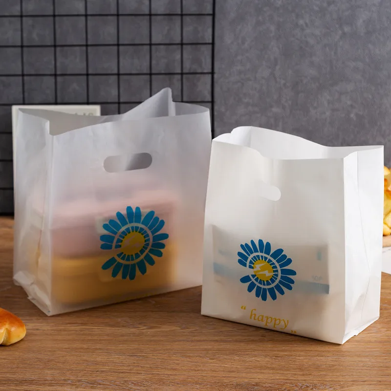 

50pcs Frosted Transparent Portable Plastic Salad Dessert Baking Bread Cake Storage Food Packaging Takeaway Bags