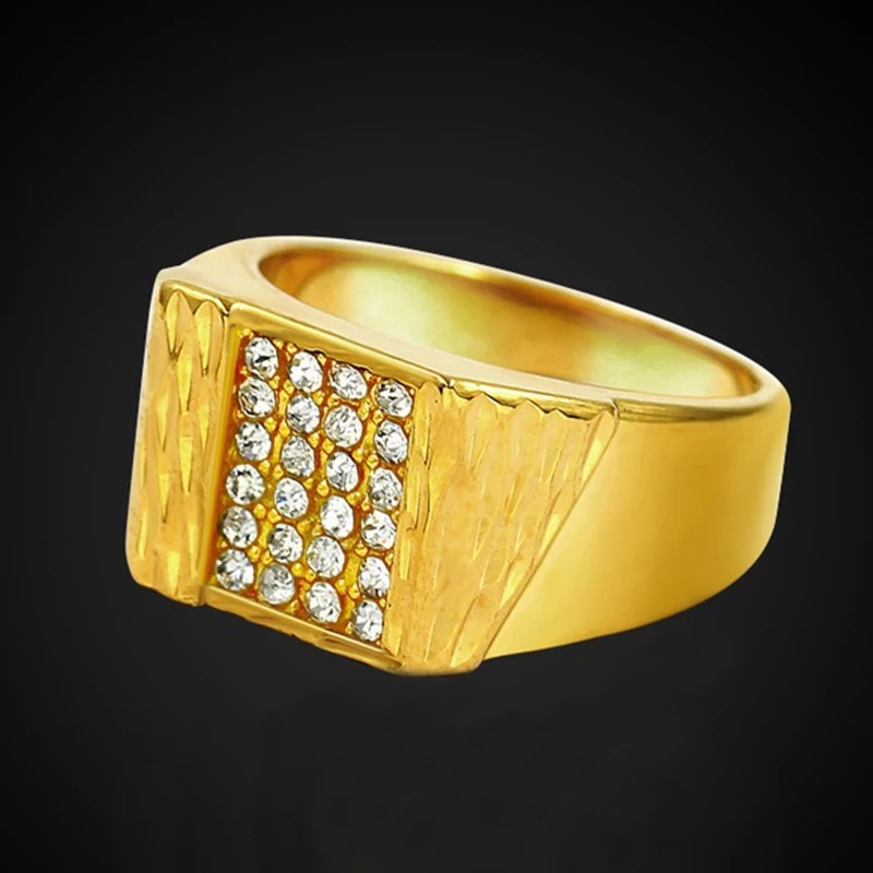 Bling мужские AAA+ циркон золотистое кольцо медный материал Iced Full CZ Квадратные Кольца Мода хип хоп ювелирные изделия Размер 7-10