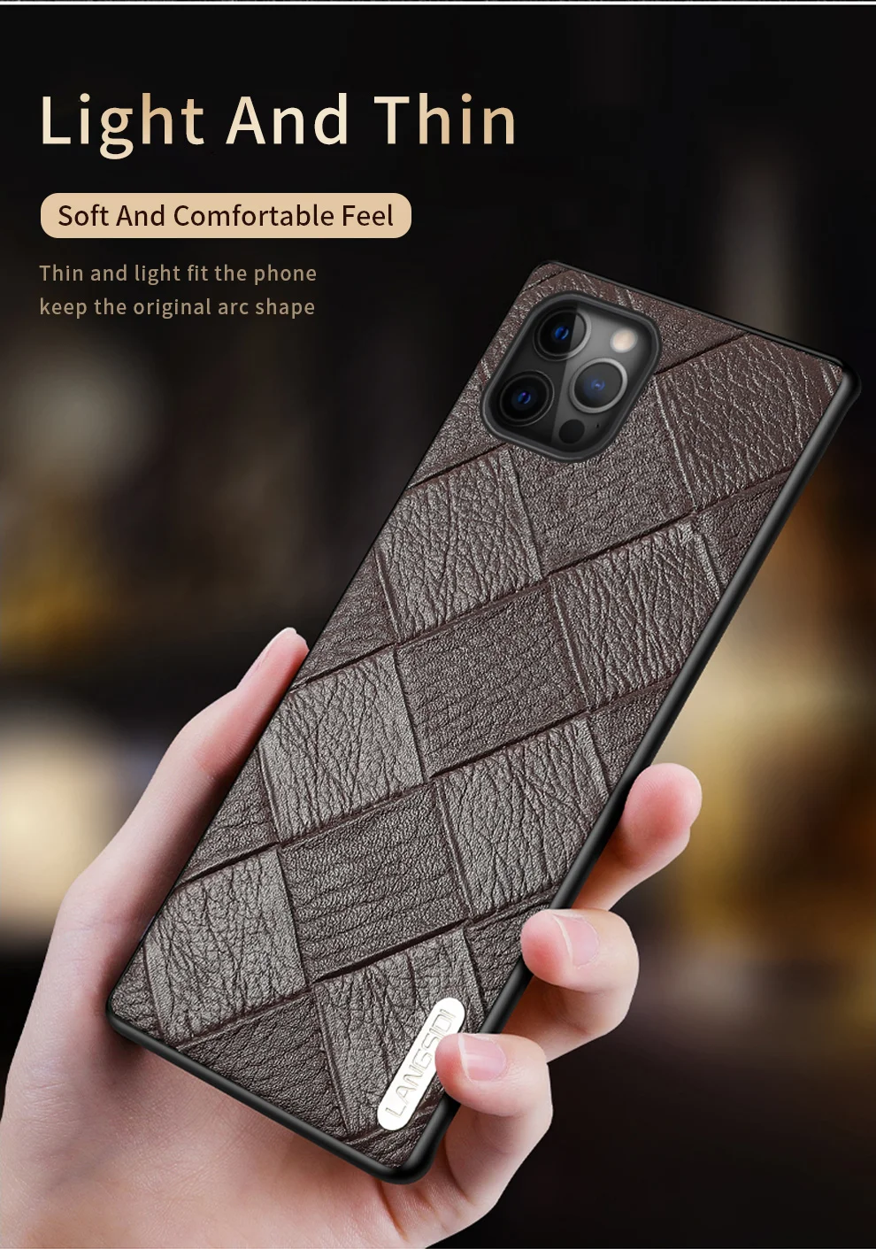 LANGSIDI Leather case For Iphone 12 pro max 11 Square embossing back cover For iphone 12 pro 12 max xr xs max 7 8 plus fundas