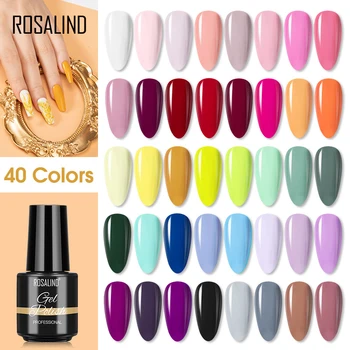 

ROSALIND Gel Nail Polish Semi Permanent Varnish Hybrid Nails Base Top Coat for Manicure Set for UV Led Lamp Nail Art