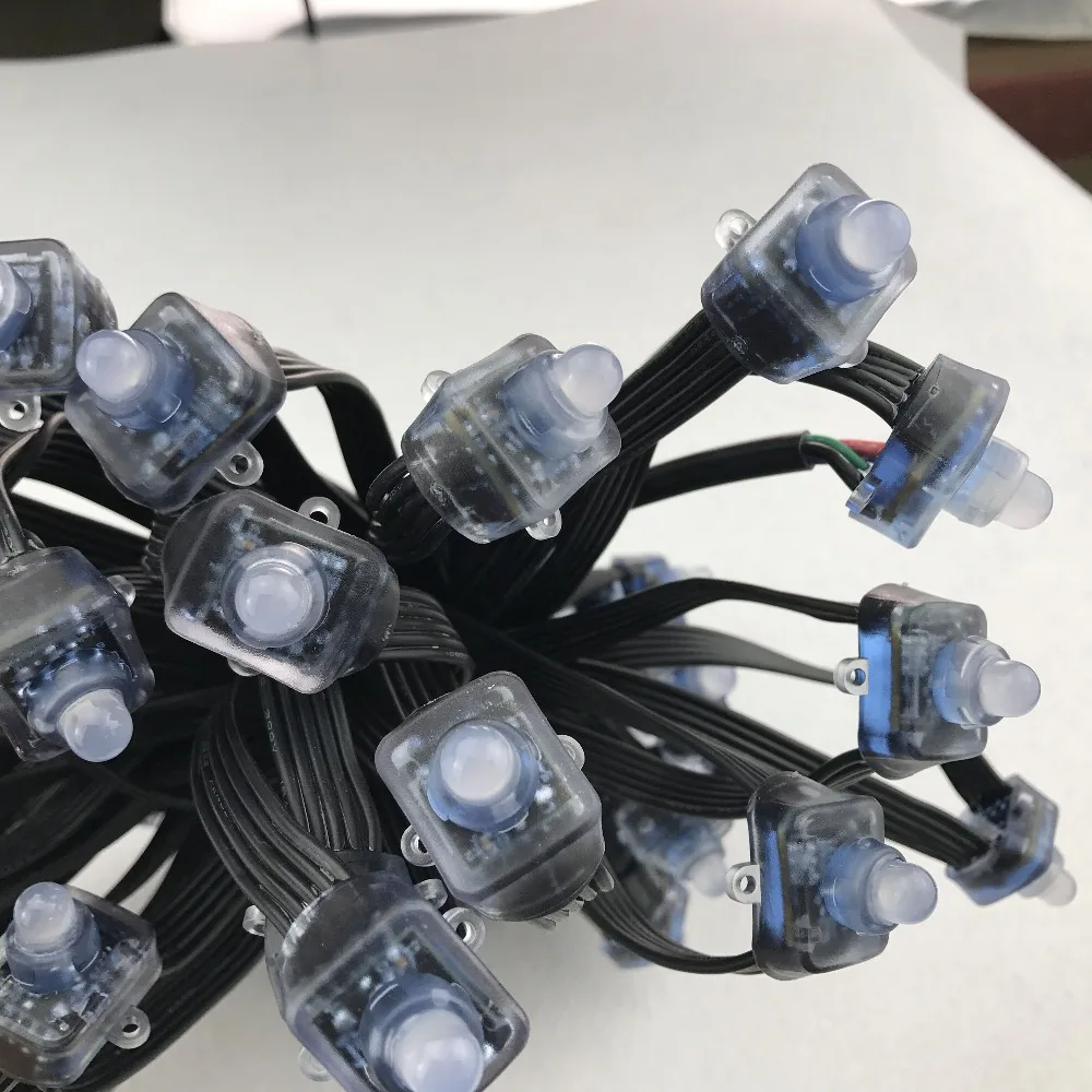 DC12V Стандартный DMX512 квадратный тип светодиодные пиксельные узлы; адресуемый, IP68 Номинальный; заполнение эпоксидной смолой; 100 шт струны; все черные провода