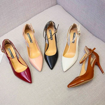 

Fashion Women's Shoes High Heels Summer Sandals Thin Heels Shallow Mouth Pointed Toe Cut-outs Elegant Patent Leather Party Shoes