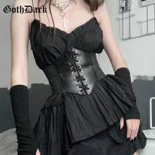 Goth Dark Pu Leather Gothic Punk Women Corsets Grunge Emo Black Bandage Alternative Clothing Bustier Unisex Patchwork Cummerbund