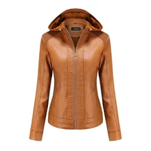 2021 New Autumn And Winter Women's Detachable Hooded Leather Jacket Women's Plush Warm Jacket KZ276