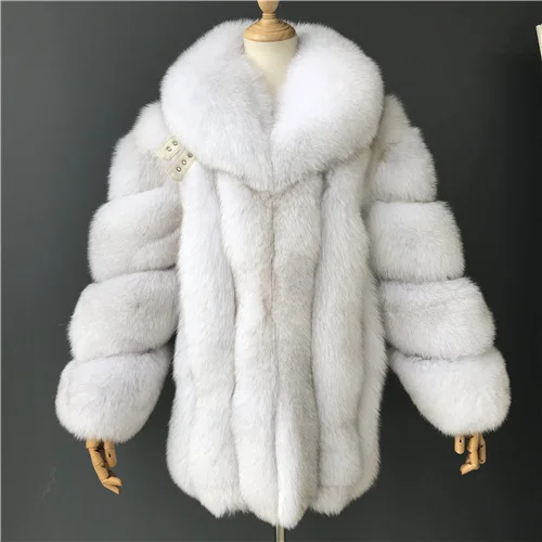 Natural white Женское зимнее плотное меховое пальто, новая мода, отложной воротник, Лисий мех, пальто в полоску, женская куртка из натурального Лисьего меха - Цвет: Natural white