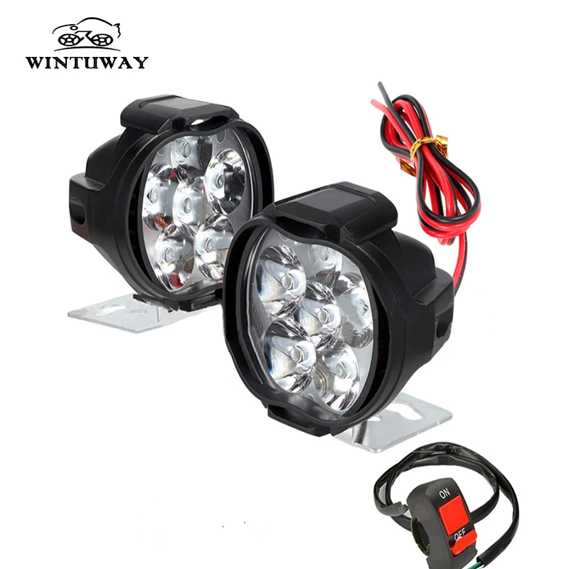 

WINTUWAY 2Pcs 6 LED Motorcycle Light Headlight Assembly +Switch Universal Scooter Fog Spotlight 6000K White Car DRL Lamp