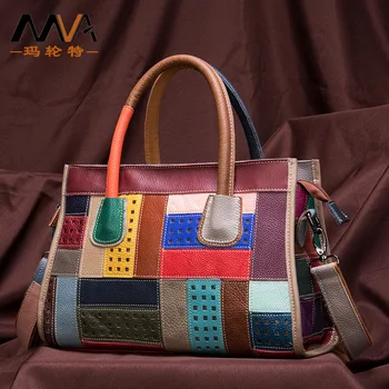 

Summer New Style Full-grain Leather Joint Plaid WOMEN'S Bag Bag Large Capacity Shoulder Leather Bag Fashion Bag