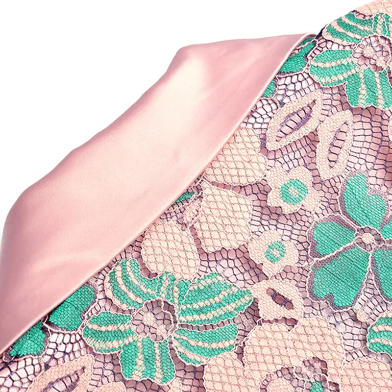 Женщины осень комплекты V шеи 3/4 рукава неправильной формы блейзер прямые длинные брюки кружева с цветочным принтом модные розовые костюмы