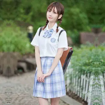 

Blue JK Plaid Pleated Skirts Girls Summer Students Uniform Dress Lolita Bottoms Pleated Skirts For Girls Lady Plus Size S-2XL
