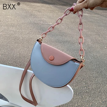 

[BXX] PU Leather Saddle Bag For Women 2020 Summer Chain Design Shoulder Messenger Luxury Travel Handbags Crossbody Bag HL591