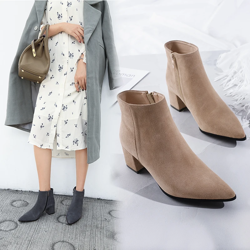 

Genuine Leather women ankle boots 22-25cm winter boots women Leather 2019 autumn winter booties women's high heel Martin boots