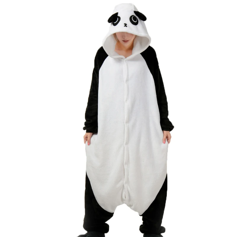 panda C Пижамы с животными для взрослых Косплей фланелевый комбинезон мультфильм Единорог стежка Тоторо Пикачу Рождество теплая зимняя Пижама для женщин мужчин - Цвет: panda C