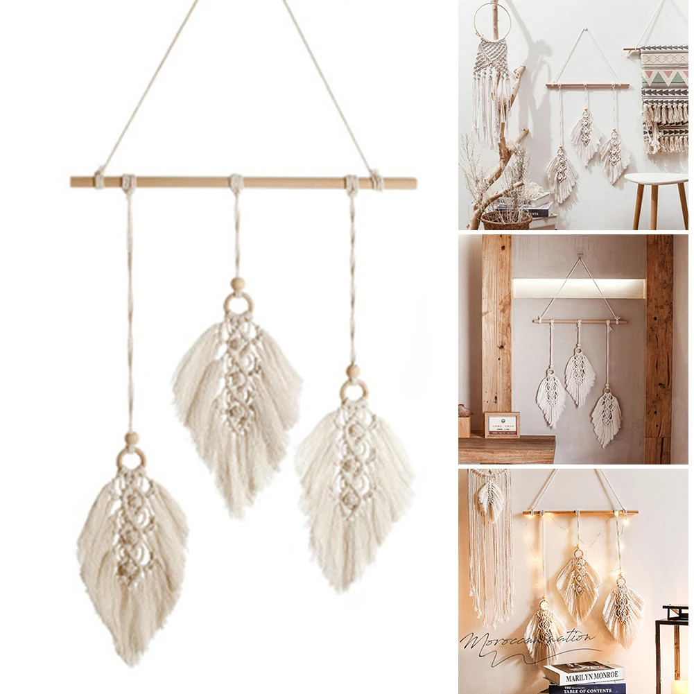 

Tapestry DIY Hand-woven Rope Cotton Bohem Wall Decoration Feather Decor Tapestry Wall Hanging PI669