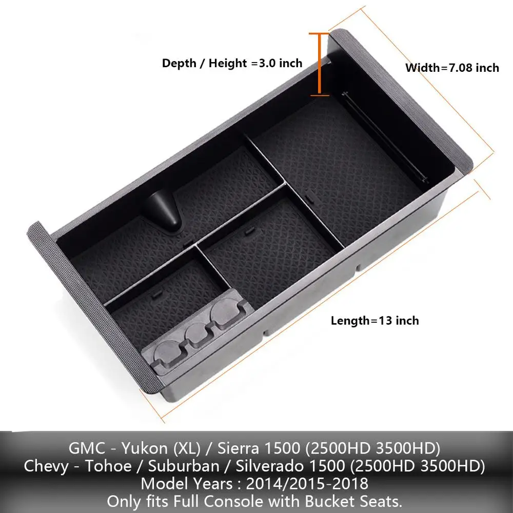 GZGMC Подлокотник коробка для хранения- Chevy/Chevrolet Tahoe Suburban Silverado GMC Sierra yukon, органайзером и лоток подсветки перчаточного ящика мусорное ведро - Название цвета: GZGMC