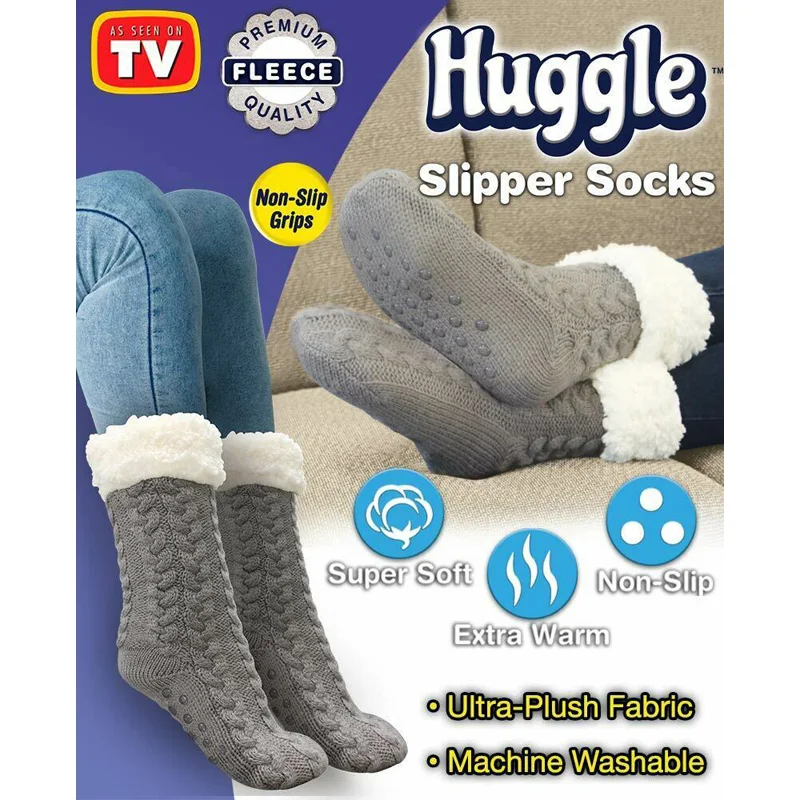 Мужские и женские тапочки Huggle, ультра-плюшевые флисовые Нескользящие зимние теплые высокие носки