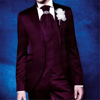 

Shiny Suits Men 2020 Wedding Party Prom Dinner Formal Groom Tuxedo Custom Lake Blue Slim Fit Blazer Vest Pant 3Pcs
