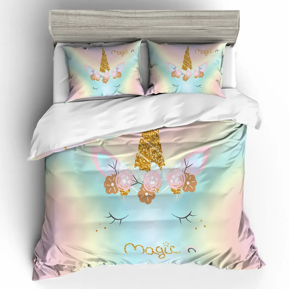 Наборы постельных принадлежностей с 3D принтом единорога розовая девочка Радуга и цветок фон единорог Печать милый dreamy текстильные постельные принадлежности для дома наборы