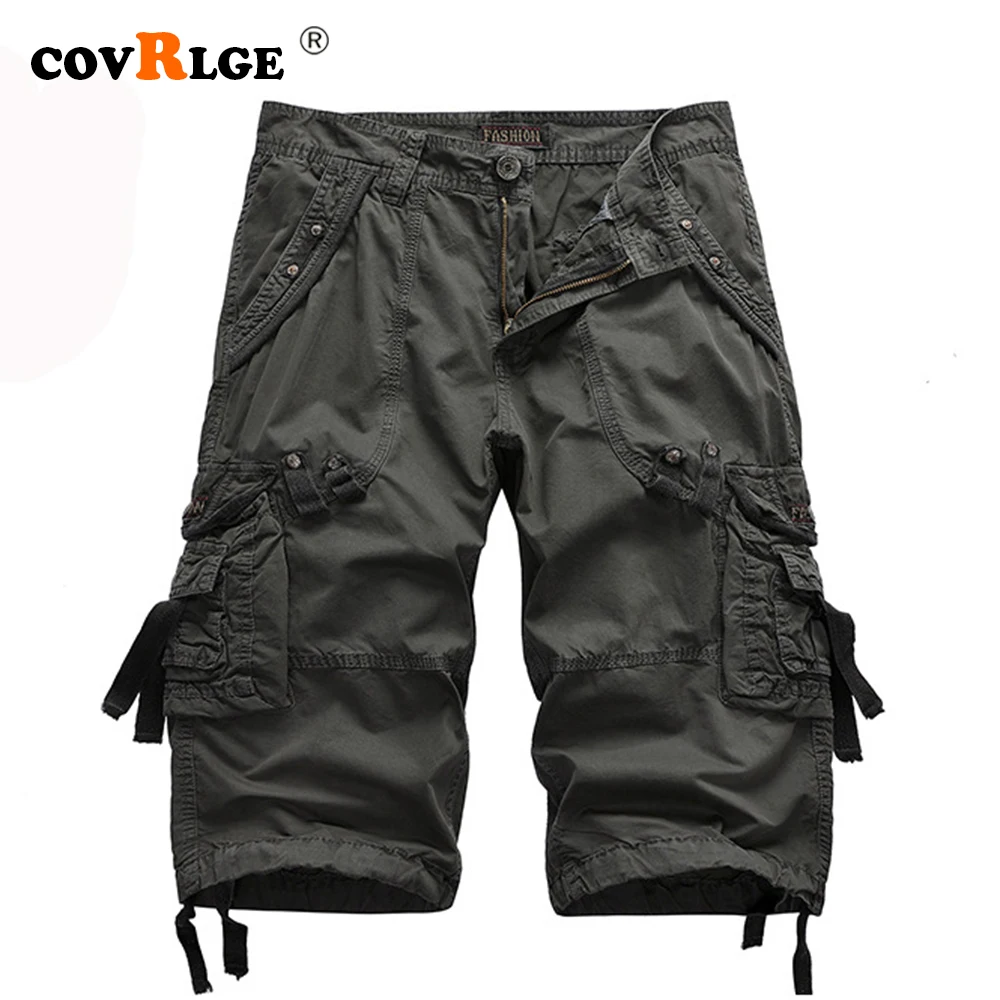 Covrlge Summer Cargo Shorts Men Cotton Casual Outdoor Military Men's Shorts Multi-pocket Half-length Short Pants Men MKD064