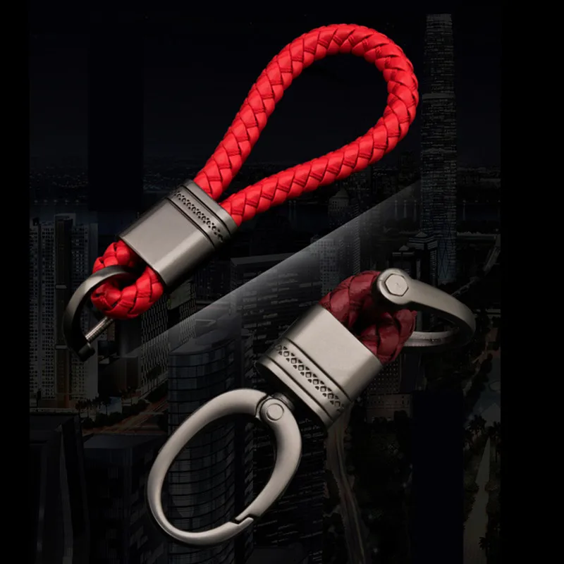 

1X Hand Woven Leather Car Keychain Key Ring Car Key Holder for Dodge Charger Ram 1500 Challenger Jeep Grand Cherokee