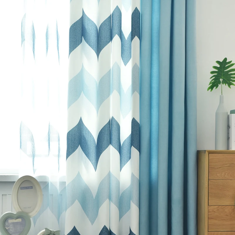 

American Style Finished Curtains Modern Stripe Pattern Blackout Bedroom Curtain Cotton Linen Stitching Curtains for Living Room