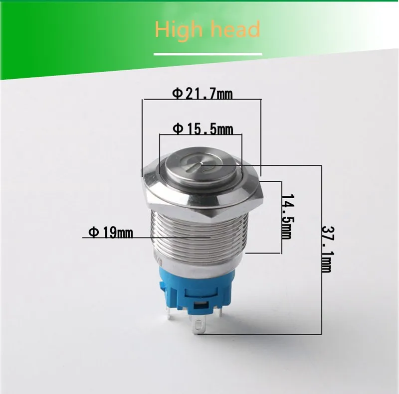 Description Picture 2 of item19mm metal button switch with light five-color power supply standard waterproof self-reset self-locking high head flat head rese