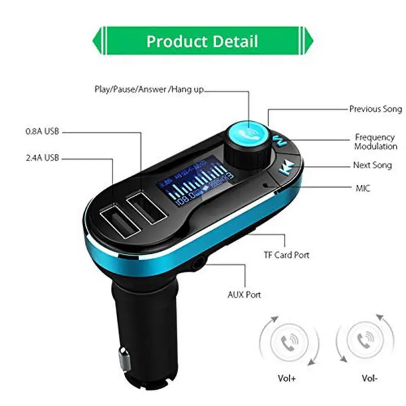 ЖК-экран, автомобильное USB зарядное устройство, mp3-плеер, Bluetooth, автомобильный комплект, fm-передатчик, беспроводной fm-модулятор, аудио, громкая связь