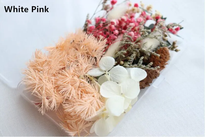 White Pink 1 коробка микс настоящие сухие цветы сухое растение для эпоксидной ароматерапии свеча смола кулон DIY Аксессуары Ожерелье Изготовление ювелирных изделий ремесло - Цвет: White Pink