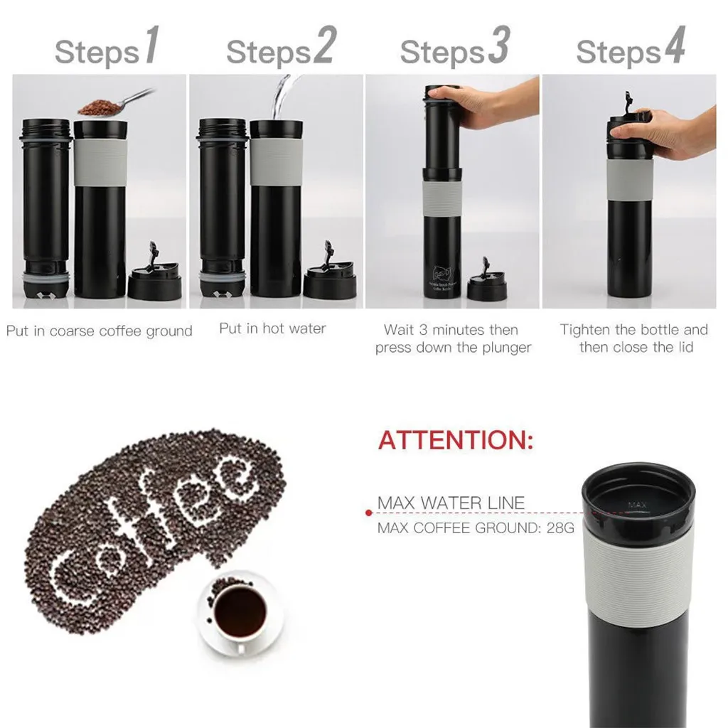 350 мл, портативный Френч-пресс для приготовления кофе, дорожная кружка, ручной патент, Плунжер, чашка для фильтрации кофе, пресс для кофе, вакуумный горшок