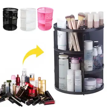 

New Makeup Organizer Plastic Box 360 Rotating Dresser Lipstick Skin Care Products Shelf Diamond Pattern Cosmetics Receiving Box