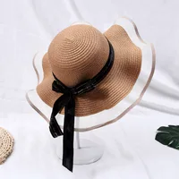 2020 New Sun Hats for Women Girls Wide Brim Floppy Straw Hat Summer Bohemia Beach Cap Ribbon Chapeau Femme Ete Black 5