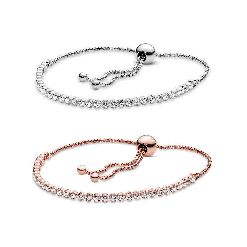 

New 100% 925 Sterling Silver Pandoras Fit Bracelet Sparkling Strand Bracelet Clear CZ Bead For Women Fashion DIY Gift Jewelry