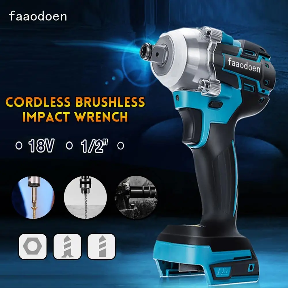 

Faaodo Electric Brushless Cordless Impact Wrench Rechargeable 1/2'' Socket Wrench Power Tool For Makita 18V Battery