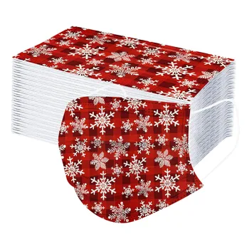 

50pc Adult Snowflake Pattern Mask Plaid Snow Printed Three-layer Facemask Masque Dust-proof Disposable Red Mask Mascarillas