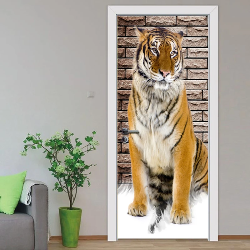 DIY ремонт Фреска водонепроницаемый самоклеющийся тигр животное дверь спальни наклейки печать картина домашний Декор постер настенный