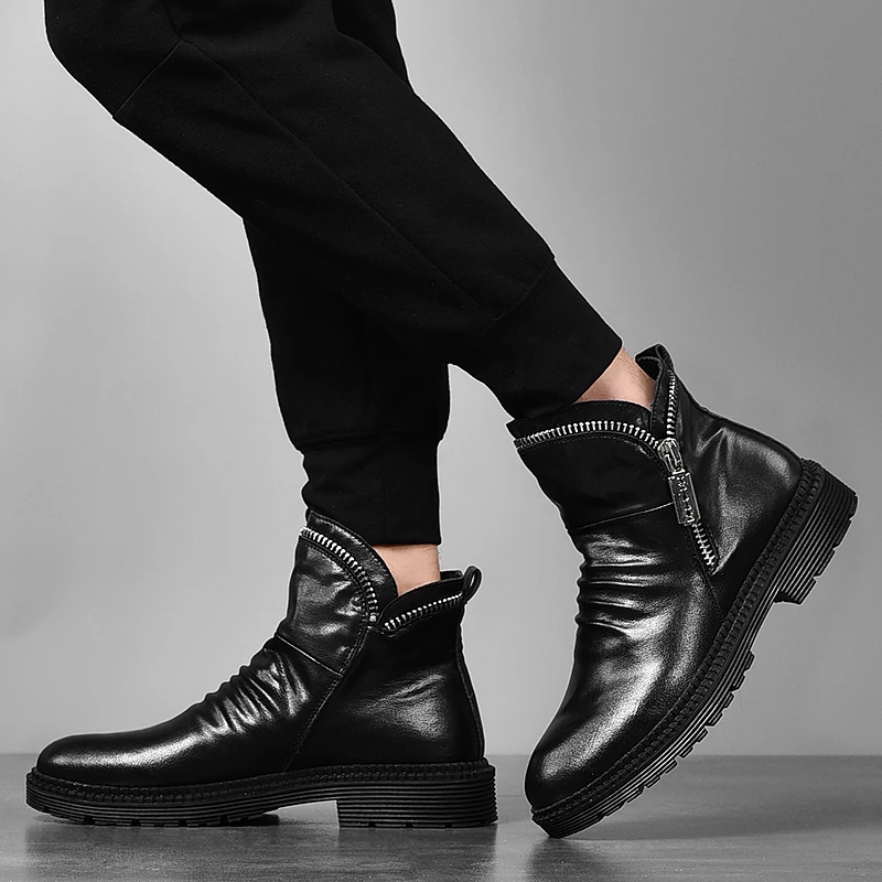 

2019 Autumn Men Shoes Casual Stylish Zip Boots Classic Motorcycles Shoes Black Good Quality Junior New Cool Fashion Boots