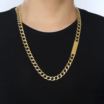 

Gold Tone ID Tag Ultra Premium Plating Thick 12mm Miami Cuban Heavy Link Chain Necklace for Men Stainless Steel Male Jewelry 29"