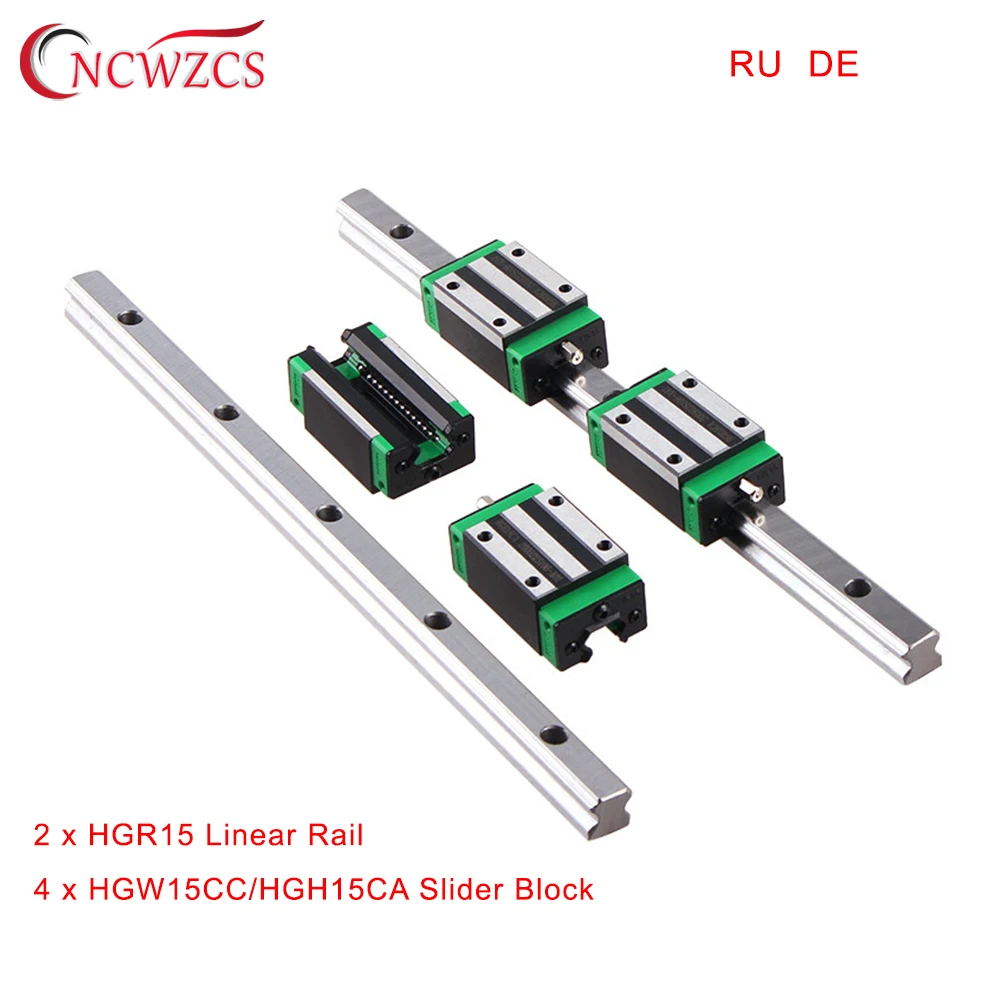 

2PC ANY LENGTH HGR15 Square Linear Guide Rail+4PC HGH15CA/HGW15CC Slide Block Carriage for CNC Router Engraving 3D Printer RU DE