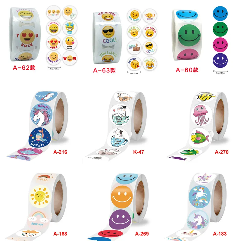 Pegatinas de agradecimiento de sirena y unicornio Kawaii para niños, rollos de cinta adhesiva de dibujos animados, suministros de papelería estudiantil, 500 Uds.