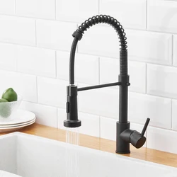 Black Kitchen Faucet Pull-down Spring Kitchen Tap Hot Cold Water Kitchen Mixer Tap Sink Faucet Brass Torneira