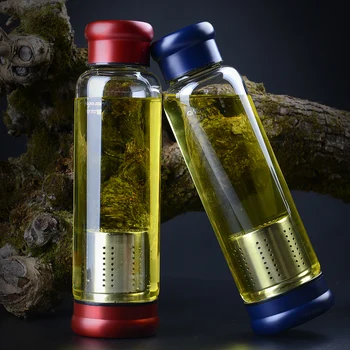 

Reusable Glass Water Bottle Outdoor Sports Travel Drinking Containers Leakproof Portable Lemon Tea Infuser Water Bottles KK60SH