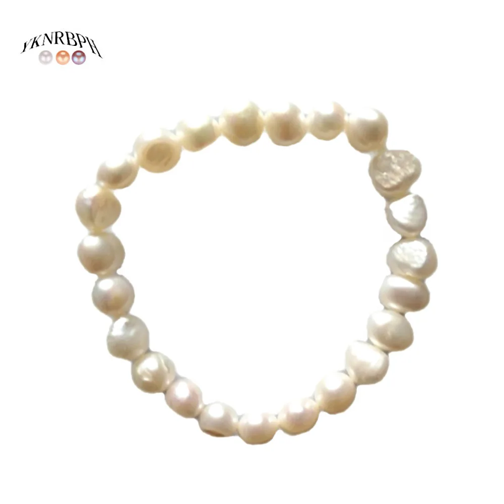 YKNRBPH High Grade Baroque Elastic Bracelet Leisure Sports For Women's Chains Pearl Bracelets - Цвет камня: Белый
