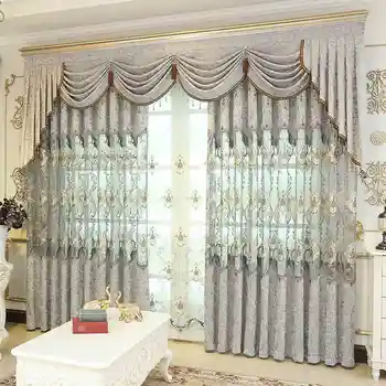 

Chenille Cloth Curtain Home New Grey Hollow out Embroidered Bedroom Living Room Curtains French Window Luxury Cortinas S133&40