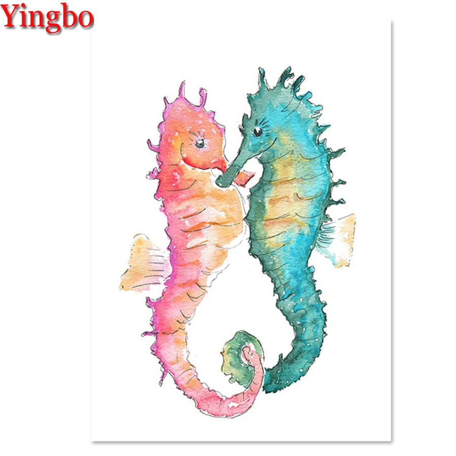 ダイヤモンドペイントの完全なキット 水彩画のタツノオトシゴの絵 ダイヤモンドアート ラインストーン クロスステッチ モザイク 手工芸品 Aliexpress Home Garden