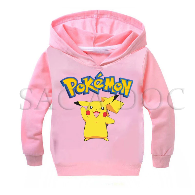 

New Pokemon Hoodies Toddler Boys Girls Sweatshirts Cartoon Pikachu Print Kids Baby Sweater Children Spring Autumn Casual Clothe