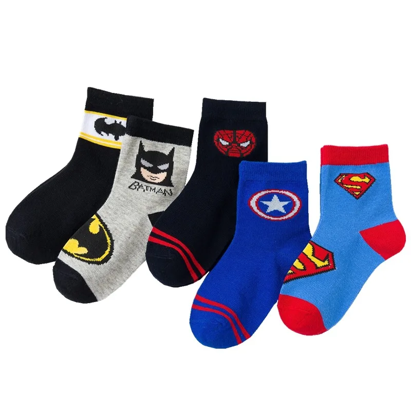 5 пар/партия, носки для мальчиков, хлопковые носки с рисунком на весну-осень, От 1 до 9 лет детские носки, детские носки - Цвет: Avengers cotton