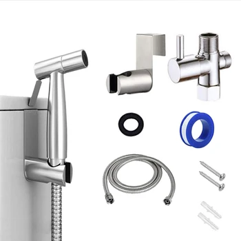 

7/8\" Stainless Steel Bathroom Handheld Bidet Toilet Sprayer Diaper Sprayer Kit D08F