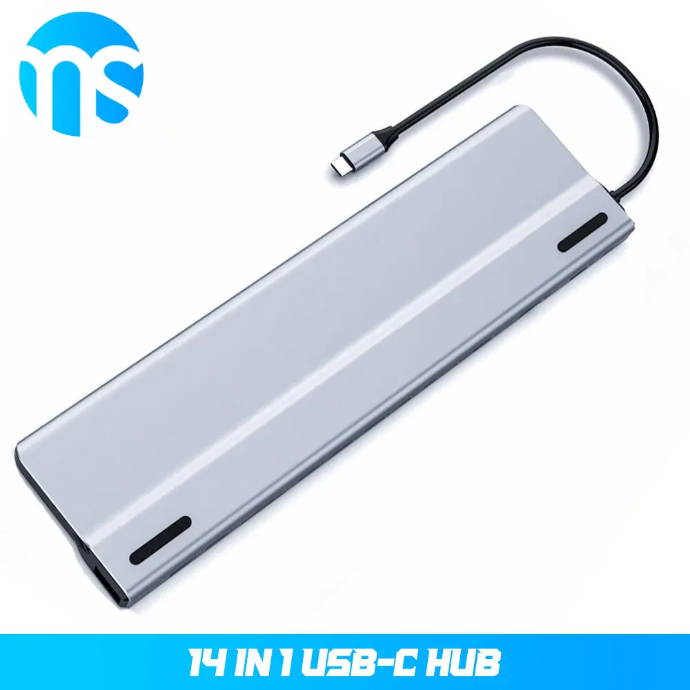 14 In 1 Rj45 Gigabit Lan Data Hub For Macbook Type-C 100W Pd Charging Port Hub Thunderbolt Vga Hdmi Audio Port Pc Accessories
